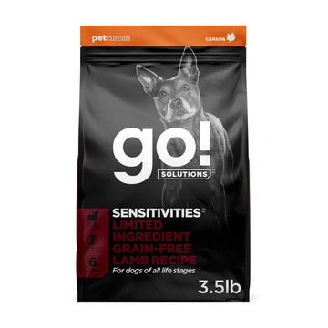 Go! Solutions Sensitivities Limited Ingredient Lamb Grain-Free Dry Dog Food, Chicken-Free Kibble Made by Experts for Sensitive Stomachs & Food Allergies, for Puppies, Adults, & Seniors, 3.5 lb Bag