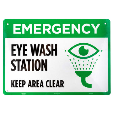 Emergency Eye Wash Station Sign - 10" x 7" Reflective Aluminum Safety Warning Sign for OSHA Compliance in STEM Science Classroom Area and Chemical Hazard Research Laboratories