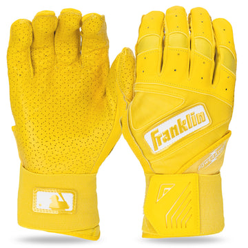 Franklin Sports MLB Batting Gloves - Infinite Powerstrap Baseball + Softball Batting Gloves -Durable Full Wrap Cage Practice Gloves - Reinforced Wrist + Heavy Duty Leather - Adult X-Large - Yellow