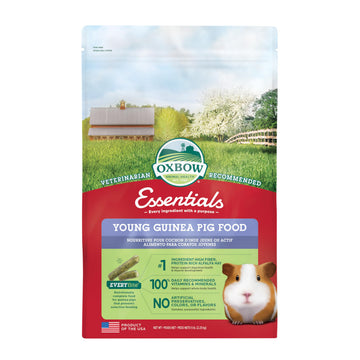 Oxbow Essentials Young Guinea Pig Food, Guinea Pig Pellets Made with Timothy Hay, Stabilized Vitamin C, Small Animal Pet Products, Small Animal Food Made in USA, High Fiber, 5 lb. Bag