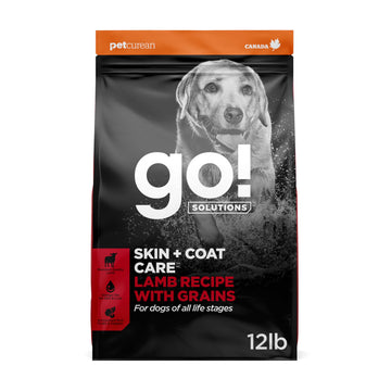 Go! Solutions Skin + Coat Care Lamb Dry Dog Food with Grains, Chicken-Free, Healthy Kibble with Omega-3s & 6s for Soft, Shiny Fur, for Puppies, Adults, & Seniors, 12 lb Bag