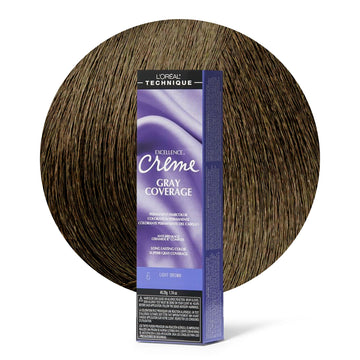 L'Oréal Technique Excellence Crème Permanent Hair Color - Long-Lasting Hair Dye, Rich Formula With No-Drip Application, Superb Gray Coverage, Lt Brown