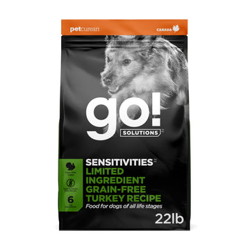 Go! Solutions Sensitivities Limited Ingredient Turkey Grain-Free Dry Dog Food, Chicken-Free Kibble Made by Experts for Sensitive Stomachs & Food Allergies, for Puppies, Adults, & Seniors, 22 lb Bag