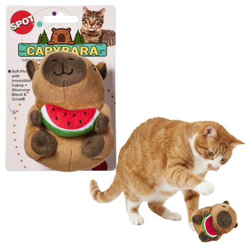 SPOT Capybara with Watermelon Plush Cat Toy, Fully Stuffed Toy with Soft Plush & Crinkle Inside, Made with Catnip and Silvervine Blend, Reinforced Double-Stitched Seams, for All Cat Breeds, 4 Inch