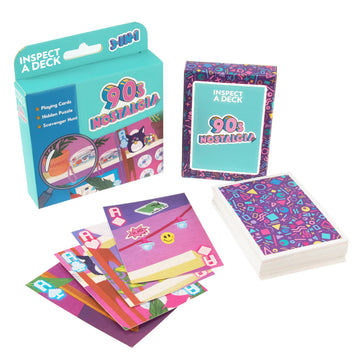 Inspect-a-Deck 90s Nostalgia 3-in-1 Playing Cards, Puzzle, and Scavenger Hunt - Part Card Game, Part 54-piece Puzzle, Part Seek & Spy - Search & Find Hidden Object Game - 22.5" x 21" Fully Assembled