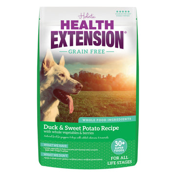 Health Extension Grain Free Duck & Sweet Potato Dry Dog Food - 30+ Superfoods and Probiotics for All Life Stages (23.5 lb)