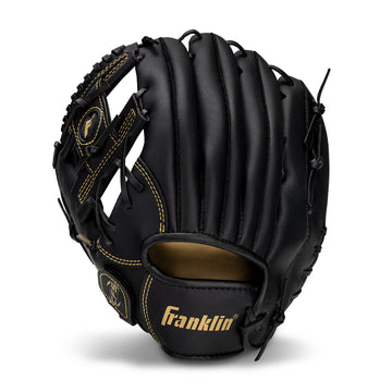 Franklin Sports Field Master Baseball and Softball Gloves for Adults, Youth, and Kids - Durable and Soft Synthetic Leather - Adjustable Fit - Left Hand Throw - 11" in. Infield - Black/Gold
