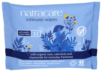 Natracare Organic Cotton Intimate Wipes Infused with Organic Essential Oils of Chamomile, Calendula and French Rose, 12 Wipes per pack (24 Pack, 288 wipes total)
