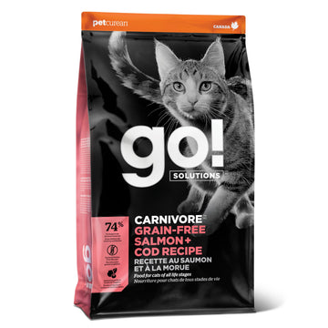 Go! Solutions Carnivore Salmon + Cod Grain-Free Dry Cat Food, Our Highest-Protein Kibble Made with Real Meat & Fish, Chicken-Free Recipe, for Kittens, Adults & Seniors, 3 lb Bag