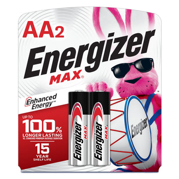 Energizer MAX Alkaline Double A Batteries, 2 Count, Long-Lasting AA Batteries, Suitable for Kids' Toys and Everyday Electronics