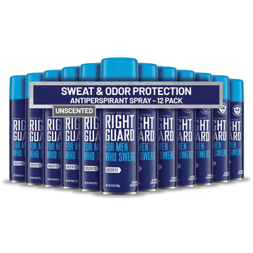 Right Guard Sport Unscented Antiperspirant & Deodorant Spray - 4-in-1 Protection Spray Deodorant for Men, Blocks Sweat, 48-Hour Odor Control, Quick-Drying, & Long-Lasting, 6oz (12 Pack)