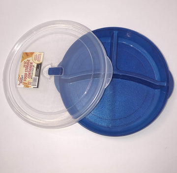 HOME SMART Microwave Food Storage Tray Containers - 3 Section/Compartment Divided Plates w/Vented Lid (BLUE)