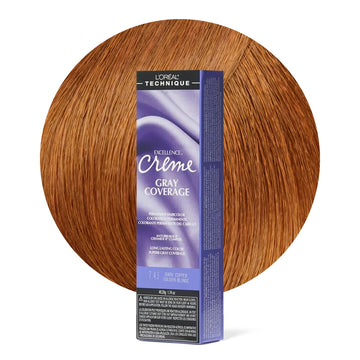 L'Oréal Technique Excellence Crème Permanent Hair Color - Long-Lasting Hair Dye, Rich Formula With No-Drip Application, Superb Gray Coverage, Dk Cop Gldn Blnd