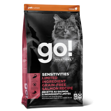 Go! Solutions Sensitivities Limited Ingredient Salmon Grain-Free Dry Cat Food, Chicken-Free Kibble Made by Experts for Sensitive Stomachs & Food Allergies, for Kittens, Adults, & Seniors, 3 lb Bag