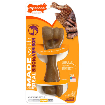 Nylabone Strong Chew Femur Bone Dog Toy Made with Real Bison & Venison, Durable Chew Toys for Aggressive Chewers, Long Lasting Dog Bone, Keeps Dogs Busy, Small Breeds - Up to 25 lbs