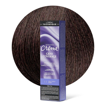 L'Oréal Technique Excellence Crème Permanent Hair Color - Long-Lasting Hair Dye, Rich Formula With No-Drip Application, Superb Gray Coverage, Dark Copper Brown