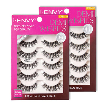 i•ENVY 10 Pairs Demi Wispies False Lashes (2 Pack), Premium Quality 100% Human Hair, Fluffy Feathered Eyelashes with Volume & Curl, Natural Look, Lightweight, Comfortable, Reusable for Everyday Wear