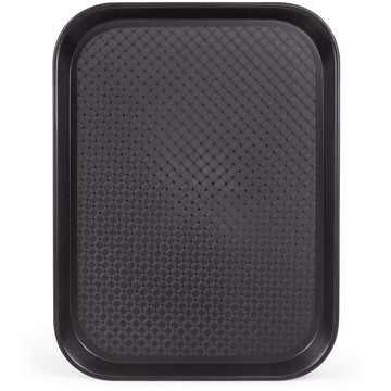 Fast Food Cafeteria Tray | 12 x 16 Rectangular Textured Plastic Food Serving TV Tray | School Lunch, Diner, & Commercial Kitchen Restaurant Equipment (Black)