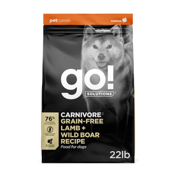 Go! Solutions Carnivore Lamb + Wild Boar Grain-Free Dry Dog Food, Our Highest-Protein Kibble Made with Real Meat, Pumpkin & Probiotics for Good Digestion, for Puppies, Adults & Seniors, 22 lb Bag