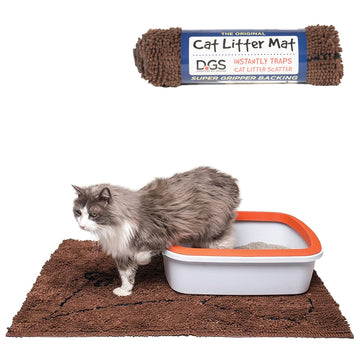 Dog Gone Smart Cat Litter Mat - Super Absorbent Microfiber - Plush Surface Traps Litter, Dirt & Moisture - Washable, Non-Slip - Built with Double Basting & Stitching for Lasting Use -Brown, 35 x 26 In