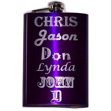 Hip Flask Holding 8 oz - Personalized Pocket Size, Stainless Steel, Rustproof, Screw-On Cap - Electric Purple Finish Perfect for Engraving