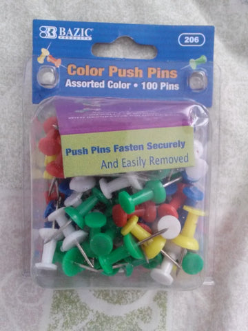 BAZIC Push Pins, Assorted, 100 Per Pack (206-24P)