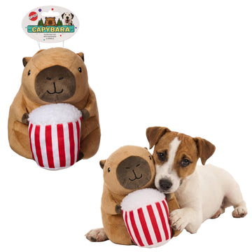 SPOT Capybara with Popcorn Plush Dog Toy, Soft Stuffed Squeaky & Crinkle Toy for Calm and Gentle Play, Adorable Capybara, for Light Chewers and Small Dogs, 8 Inch