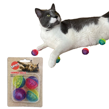 SPOT Shimmer Balls Cat Toys - Fun Balls with Rattle Sound are Perfect for Swatting and Batting, Colorful Toys to Entertain Cats and Kittens - 4 Pack, Assorted Colors