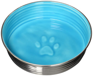 Loving Pets - Le BOL Dog Food Water Bowl Enamel Ceramic Bowl No Tip Stainless Steel Pet Bowl No Skid Spill Proof (Large, Siene Blue)