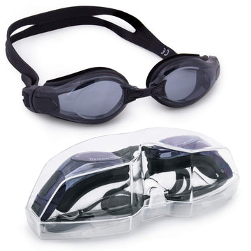 Crystal-clear Swimming Goggles with Case | Increased Visibility, UV Protection, Anti-fog | Silicone, Watertight Goggles, Lightweight & Low Drag | Great for Training, Competition, Recreational (Black)