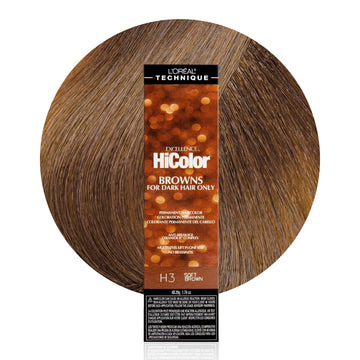 L'OREAL TECHNIQUE HiColor Browns & Blondes Permanent Hair Color - Lifts Dark Hair in One Step Leaving No Brassiness, Rich and Smooth Creme Formula, Intense & Long-Lasting, H3 Soft Brown