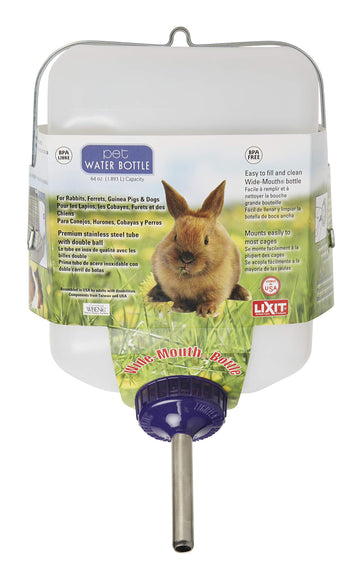 Lixit® All-Weather Rabbit Water Bottle - 64 Ounce Widemouth Cage Water Bottles for Rabbits, Ferrets, Guinea Pigs, Rats, and Other Small Animals (White, 64 Ounce)