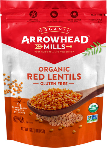Arrowhead Mills Organic Red Lentils, 16 oz Bag (Pack of 12)