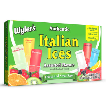 Wyler's Authentic Italian Ice Fat Free Freezer Bars Original Flavors 1.5oz bars, 20 count