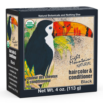 Light Mountain Henna Hair Color & Conditioner – Black Hair Dye, Organic Henna Leaf Powder and Botanicals, Chemical-Free, Semi-Permanent Hair Color + 4 Hair Clips