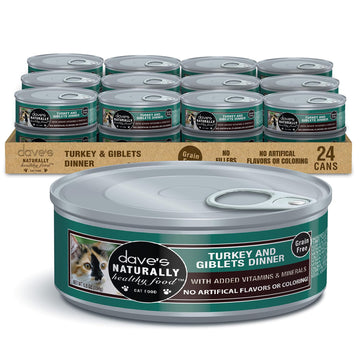 Dave's Pet Food Grain Free Wet Cat Food Gravy (Turkey & Giblets Dinner in Gravy), Made in USA Naturally Healthy Canned, Added Vitamins & Minerals, 5.5 oz Cans (24 Pack)