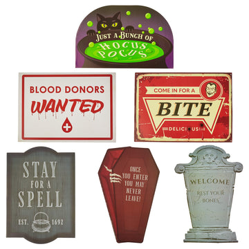 Set of 6 Halloween Signs | Weatherproof Signs | Indoor, Outdoor Decoration | Ideal for Haunted Houses, Theater Props, Lawn Art | Directions Set