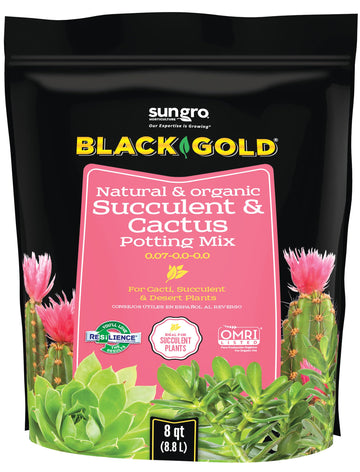 Sungro Horticulture Succulent Cactus Potting Mix - Fast Draining, Black Gold - 8 Qt - Earthworm Castings, Pumice, Perlite