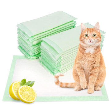 MiMu Cat Litter Liners Refill - 30 Pack Lemon Scented Cat Litter Pads - 17 x 12in Disposable Absorbent Bathroom Pad Liners for Litter Box Systems, Carriers, Bunny or Guinea Pig Enclosures