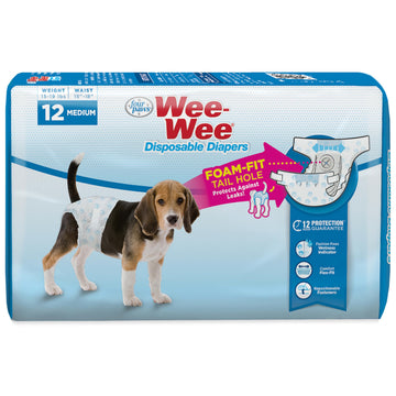 Four Paws Wee-Wee Super Absorbent Disposable Adjustable Dog Potty Training Diapers, Leak-Proof Protection for Dogs, Size Medium, 15" - 18" Waist, 12 Count