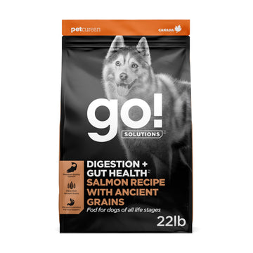 Go! Solutions Digestion + Gut Health Salmon Dry Dog Food, Premium Chicken-Free Kibble for Gastrointestinal & Digestive Wellness, Supports Sensitive Stomachs, for Puppies, Adults & Seniors, 22 lb Bag