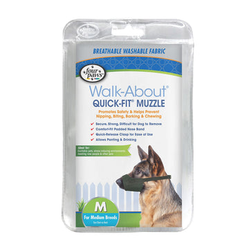 Four Paws Walk-About Quick-Fit Adjustable Dog Muzzle for Medium Dogs, Washable & Breathable, Black, 1 Count