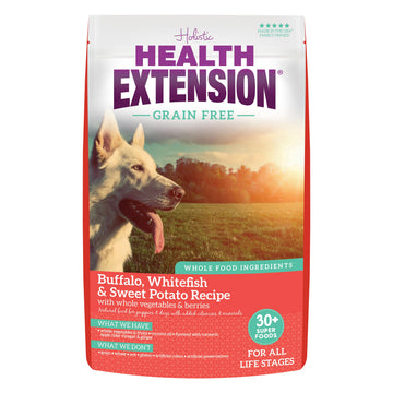 Health Extension Grain Free Buffalo & Whitefish Dry Dog Food - 30+ Superfoods and Probiotics for All Life Stages, 4 lb Bag