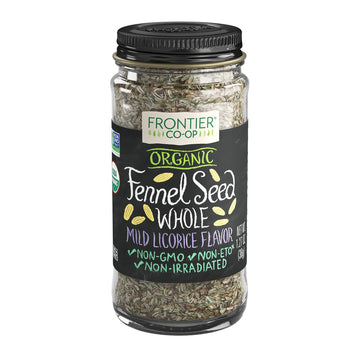 Frontier Co-op Organic Whole Fennel Seed, 1.27 oz - Sweet Turkish Fennel for Seasoning Soups, Fish, Salads, Veggies, Candied Desserts