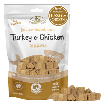 Fieldcrest Farms Freeze-Dried Raw Turkey & Chicken Dog Food Toppers or Treats, All Natural Real Ingredients, No Additives or Fillers, Protein & Flavor Boost, 12 oz