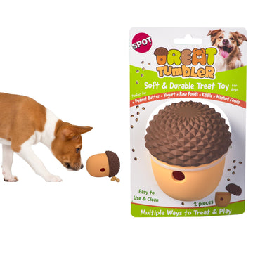 SPOT Treat Tumbler Acorn – Freezable & Fillable Treat Dispensing Dog Toy for Small & Medium Dogs, Silicone, Easy to Clean, Interactive, Holds Small Kibble & Soft Snacks, 4.63 in
