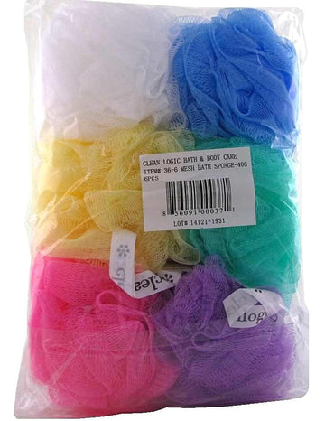 Clean Logic Mesh Bath Sponge 40G (6 Pieces) Assorted Colors