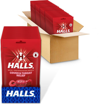HALLS Cough and Throat Relief Cherry Cough Drops, 48 Bags of 30 (1440 Total Drops)
