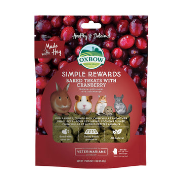 Oxbow Simple Rewards Baked Cranberry Treats, Rabbit & Guinea Pig Treats Made with Timothy Hay, Healthy Guinea Pig, Hamster & Bunny Snack, Timothy for Rabbit, Made in USA, 3 oz Bag