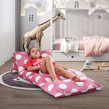 Loungie Kids Pillow Lounger Cover - 88" Floor Lounger Fold Out Bed Cover Mat for Sleepovers, Travel, Napping, Polka Dots Purple